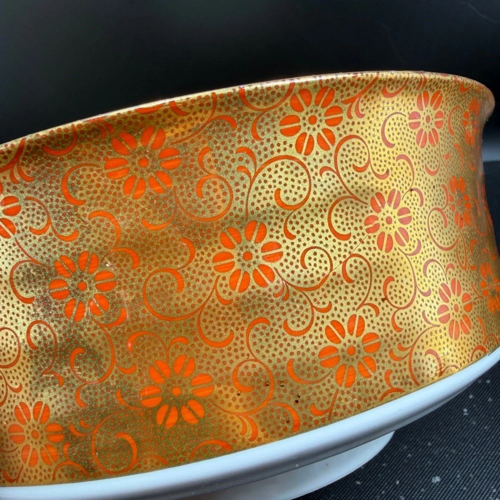 Japanese Imari‎ Porcelain Bowl Dish Gold Orange Floral Gilded Centerpiece Marked